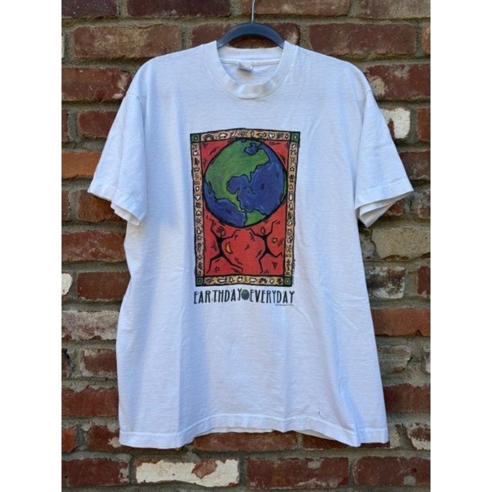 Vintage 1993 Earth Day Everyday T-Shirt Human-i-Tees White XL Fruit of the Loom